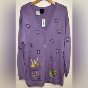 NWT Disney Princess Tangled Rapunzel Cardigan Sweater Embroidered Lanterns L